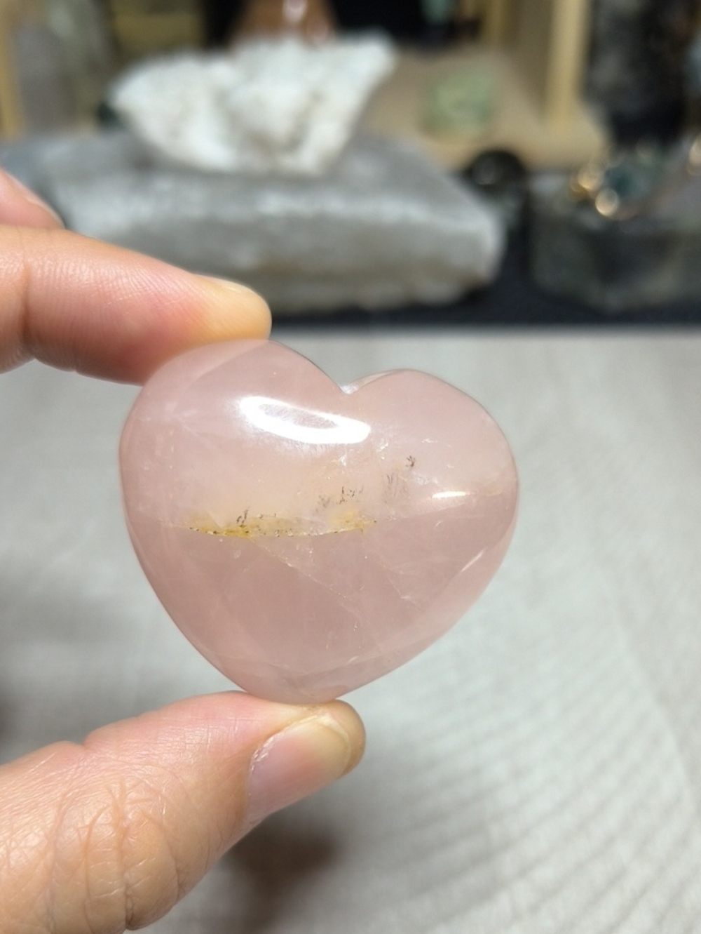 #62 Natural Rose Quartz Puffy Heart Carving | 1.5" Polished Crystal Palm Stone